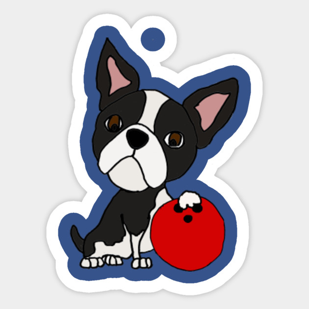 Cute Boston Terrier Dog Bowling Cartoon Bowling Sticker TeePublic